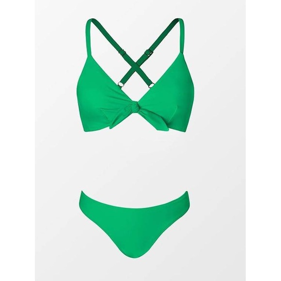 Cupshe Green Tie Knot Cross Back Bikini Swimsuit Bathing Suit Womens - Picture 1 of 15